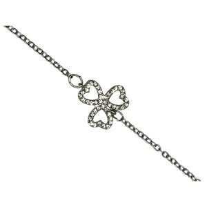 Silver Tone Clover Heart Rhinestone Bracelet 6.5" w/ 1" Extender *NEW*